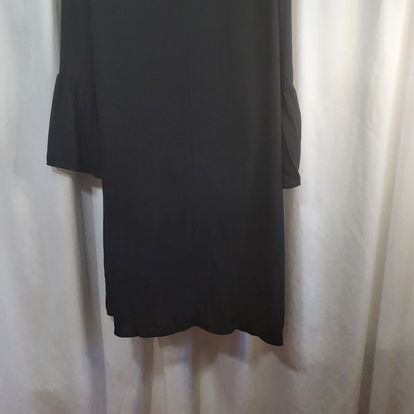 Roaman's Black Sheer A Line Midi Dress With Bell Sleeves - Picture 8 of 11